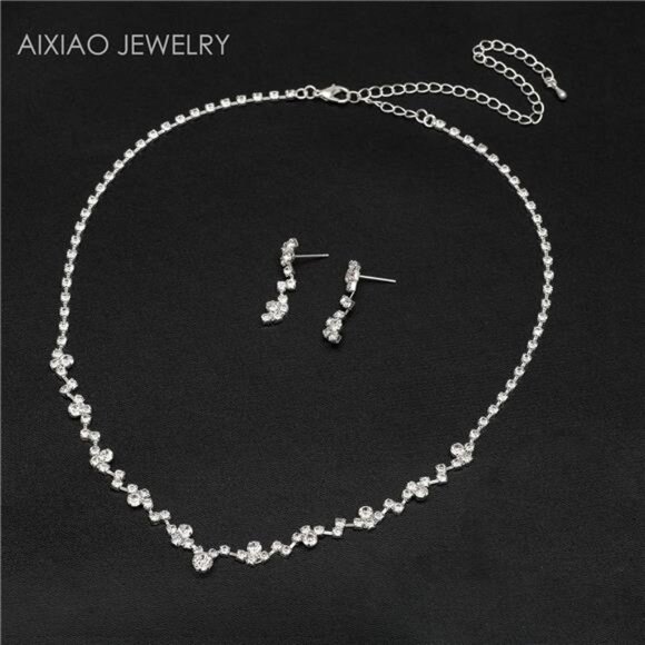 Bridal Jewelry Set Necklace Earrings Bracelet Crystal Wedding Accessories Women - Picture 5 of 8